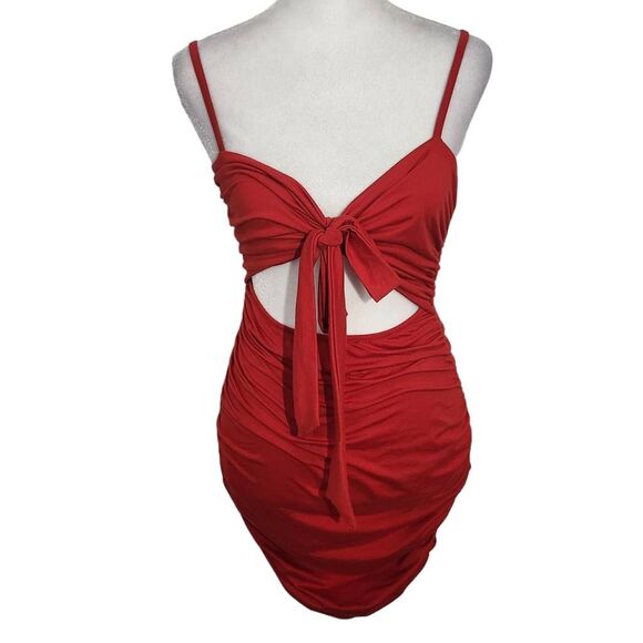 Red Cut Out Mini Dress Size Small Red Bodycon Mini Dress with Cut-Out - Picture 1 of 11